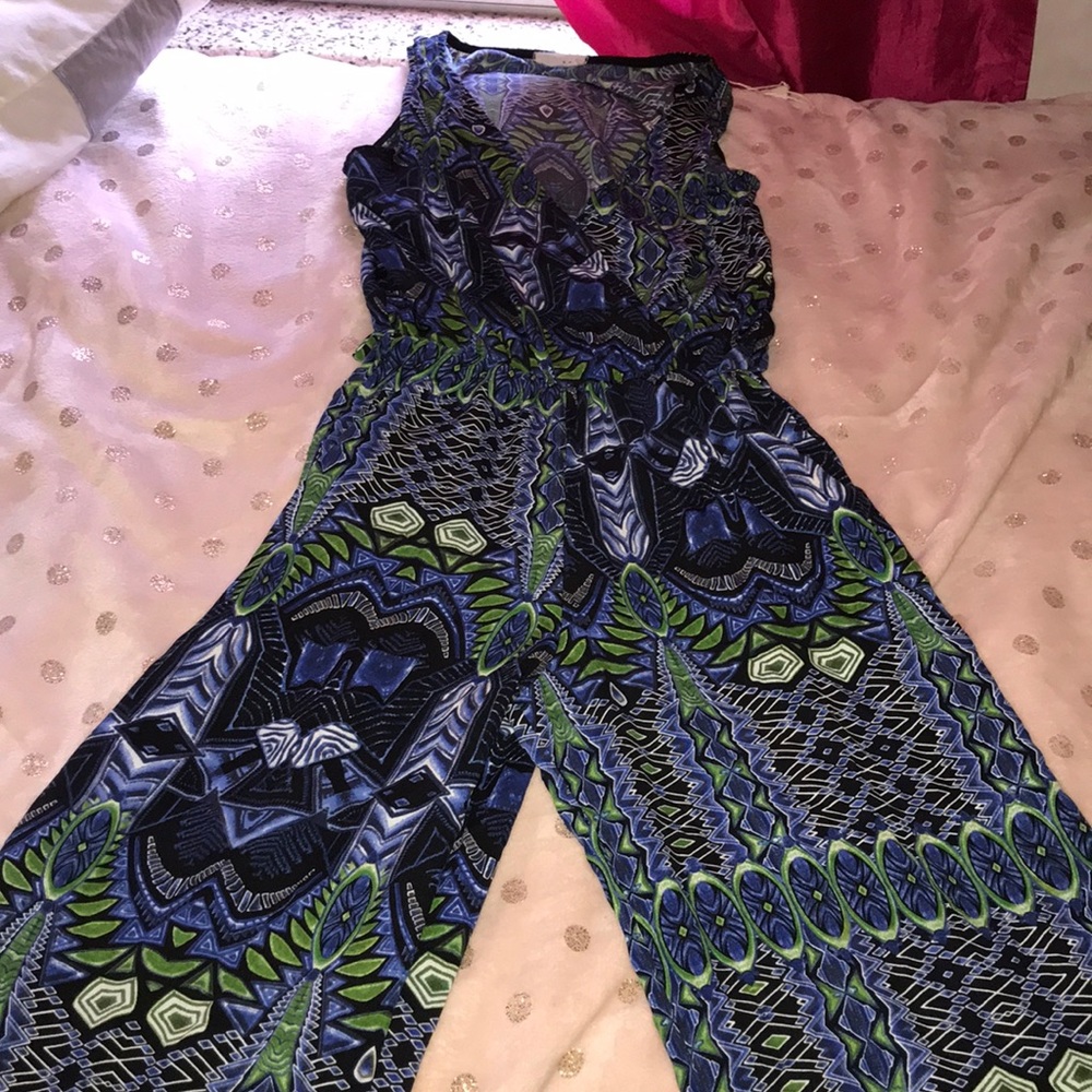 Blue, Green flared jumpsuit